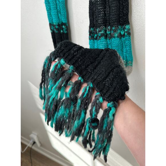 Billabong Black Gray & Teal Knit Scarf with Fringe OS - Picture 5 of 8